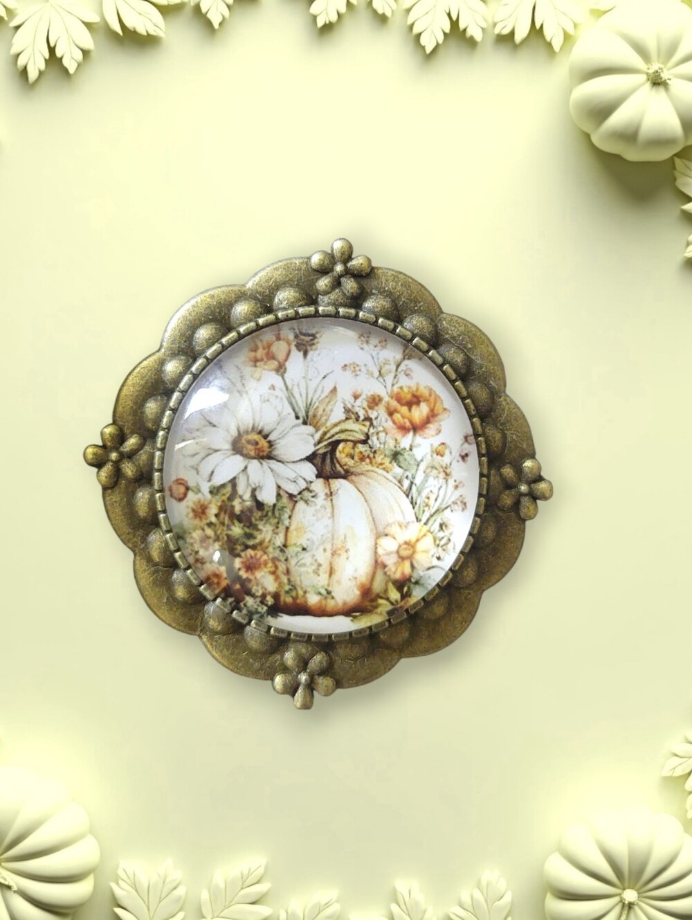 Vintage-Inspired Floral Pumpkin Brooch
